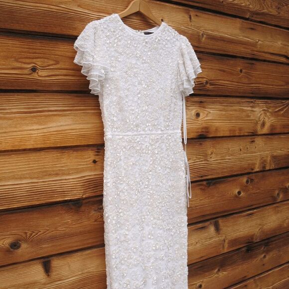 NWT Mac Duggal 10748 White Floral Beaded Gown Dress Size 4 $598 - Picture 7 of 14
